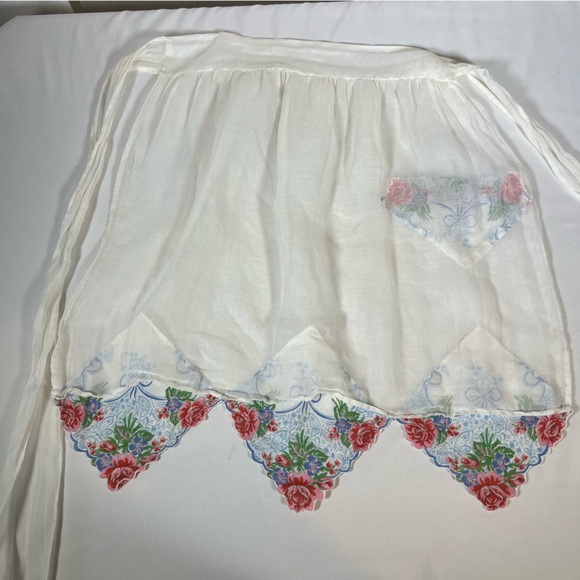 Vintage Handkerchief Floral Hostess Half Apron Handmade Kitchen Cooking Baking - Picture 14 of 16